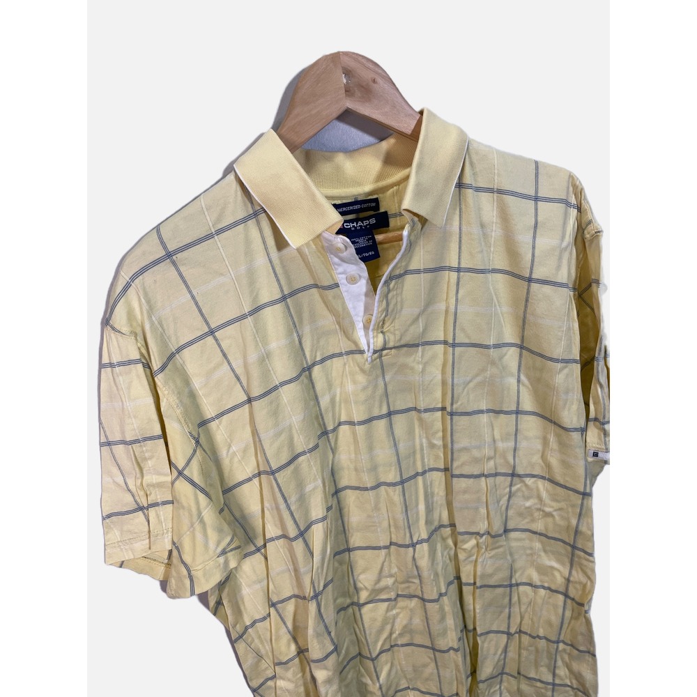 Chaps Golf Polo Shirt Mens XL Yellow Plaid Mercerized Cotton Short Sleeve Preppy